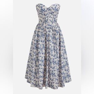 CIDER BANDEAU DITSY FLORAL RUFFLE MIDI DRESS LARGE WHITE BLUE DAILY CASUAL Large